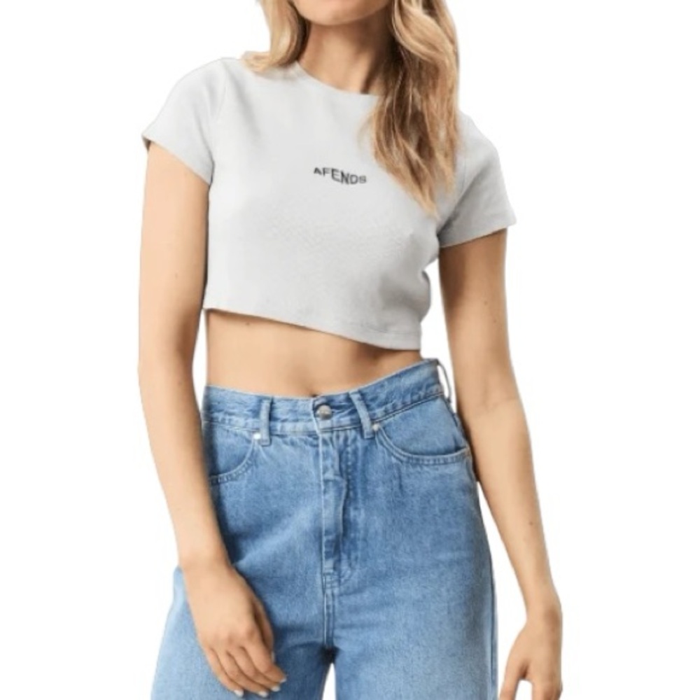AFENDS Harlow Grey Recycled Rib Cropped Knit Top Tank Indie Sleaze M